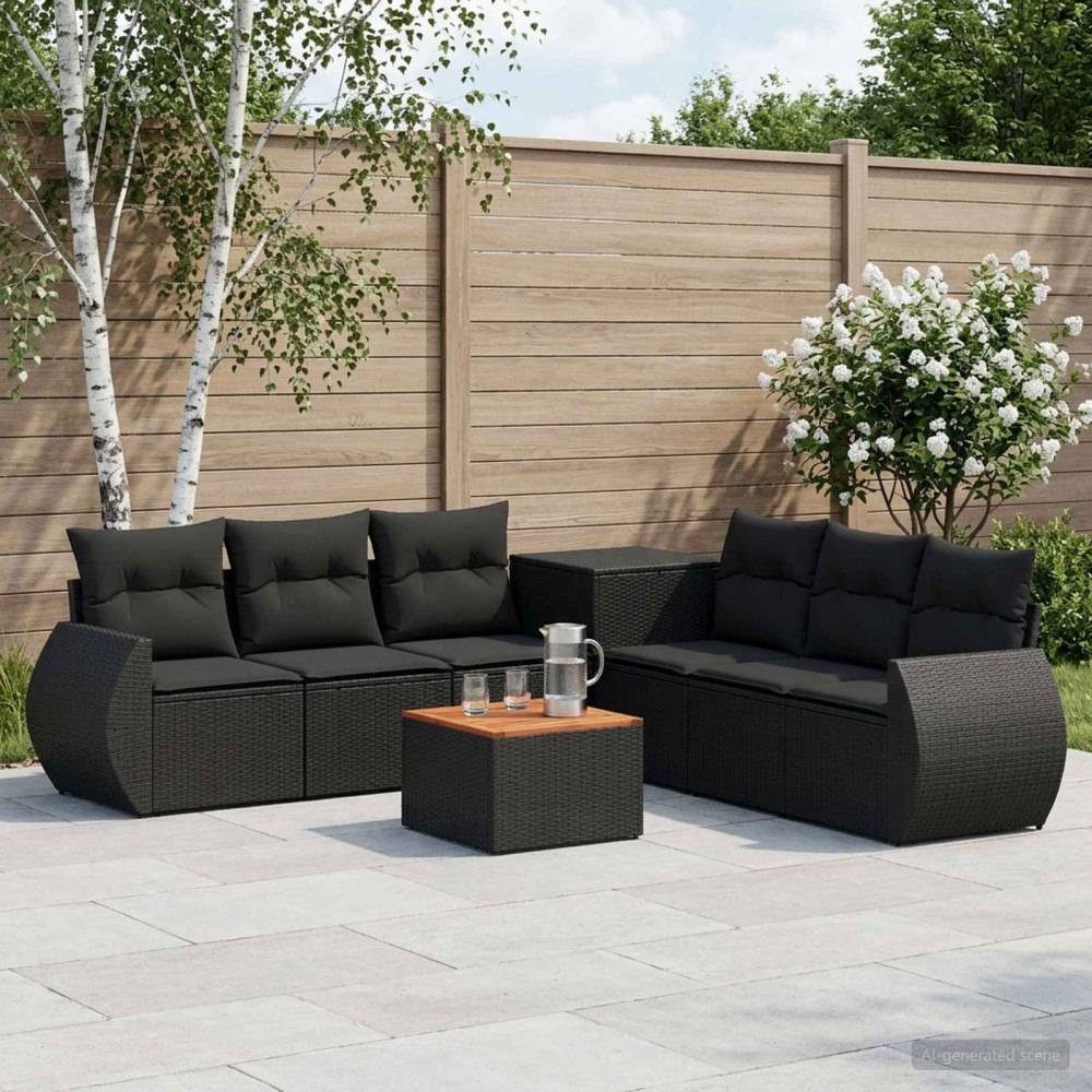 vidaXL Soffset 8 st Svart Poly Rattan och stål