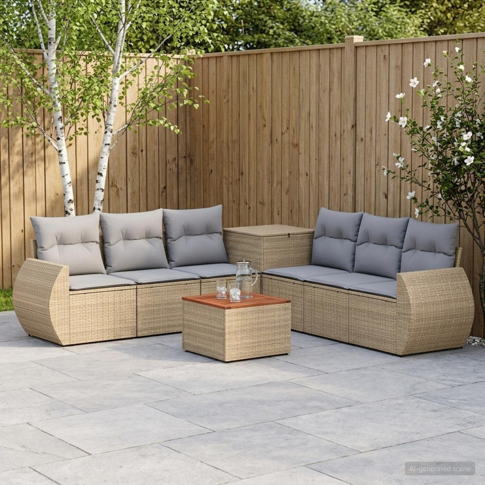vidaXL Soffset 8 st Beige och Ljusgrå Poly Rattan och stål