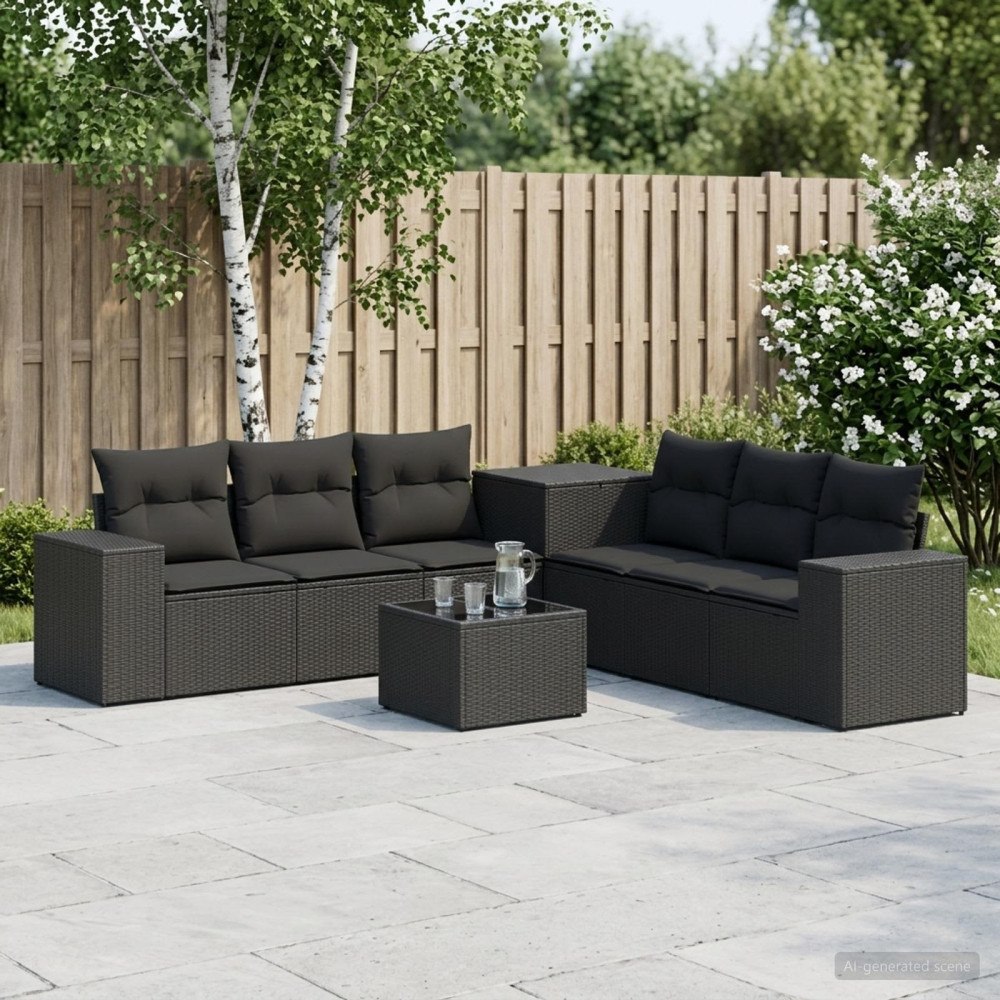 vidaXL Soffset 8 st Svart Poly Rattan och stål