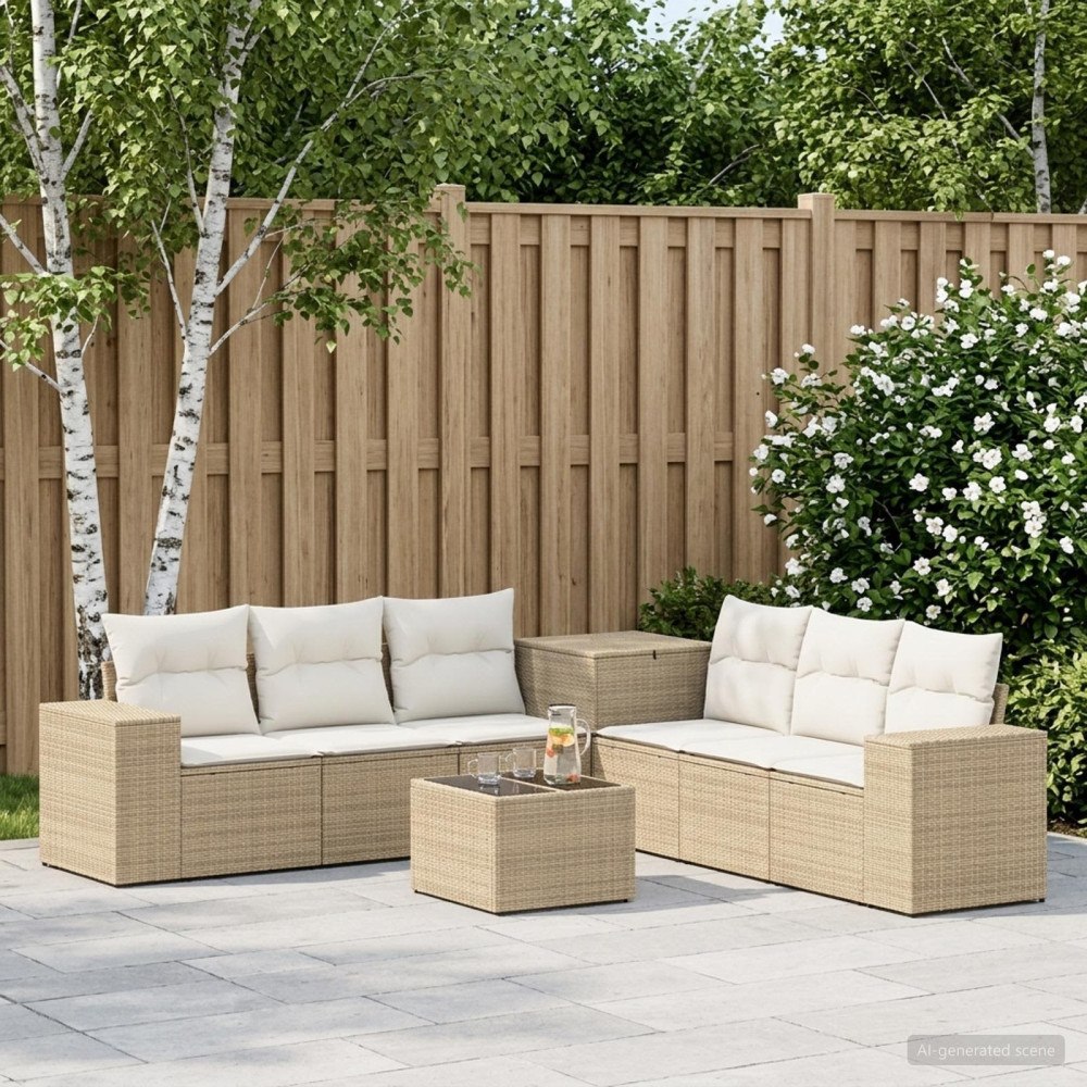 vidaXL Soffset 8 st Beige och krämvit Poly Rattan och stål