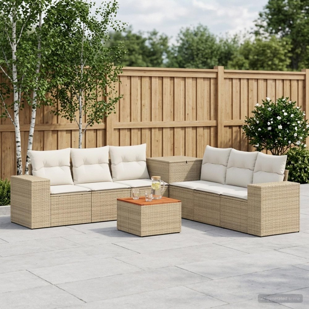vidaXL Soffset 8 st Beige och krämvit Poly Rattan och stål