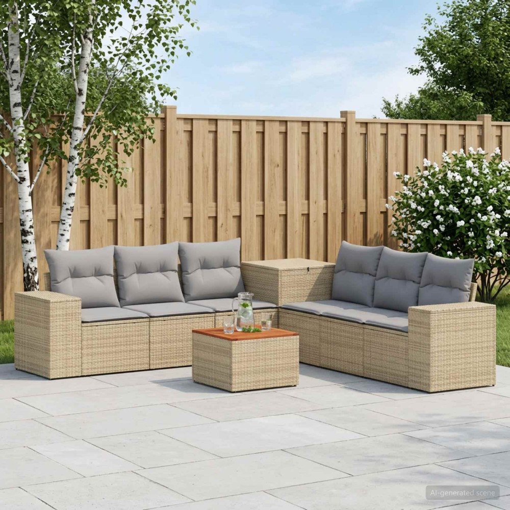 vidaXL Soffset 8 st Beige och Ljusgrå Poly Rattan och stål