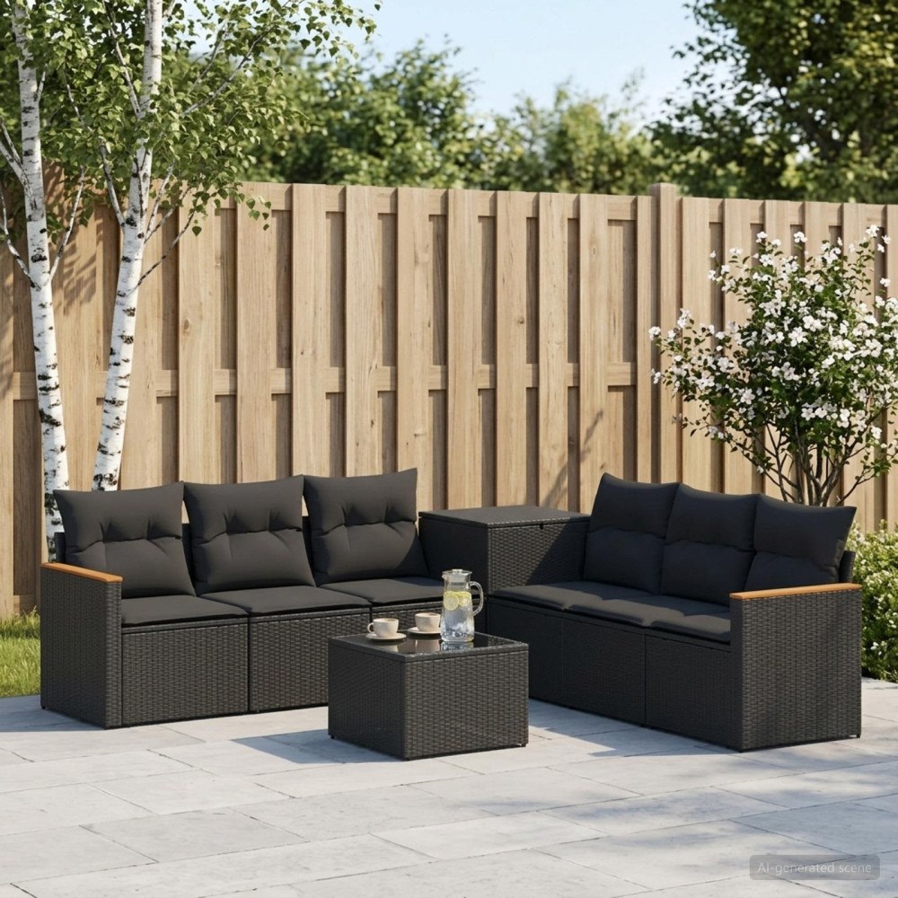 vidaXL Soffset 8 st Svart Poly Rattan och stål