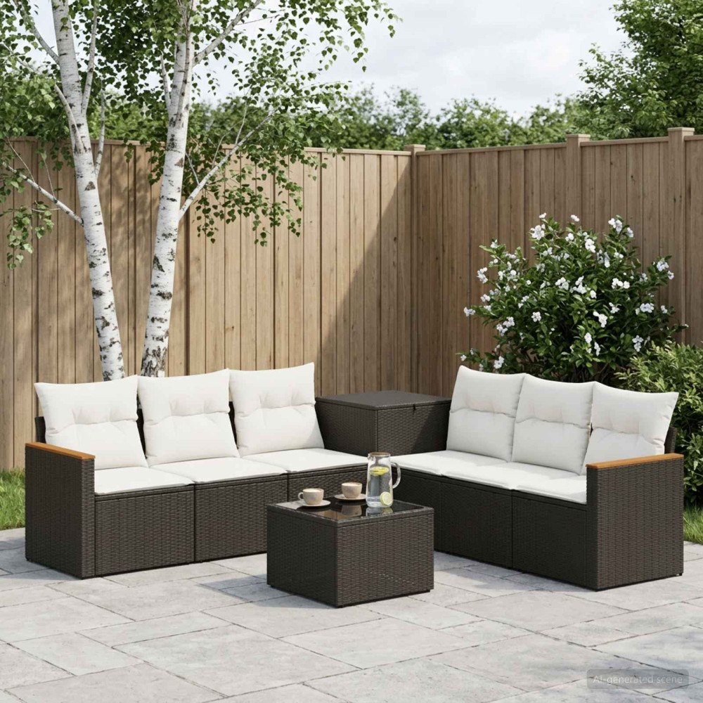 vidaXL Soffset 8 st Svart och krämvit Poly Rattan och stål