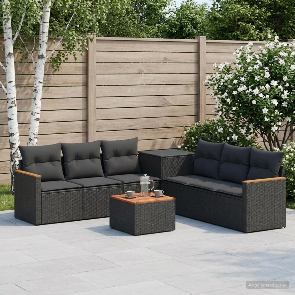 vidaXL Soffset 8 st Svart Poly Rattan och stål