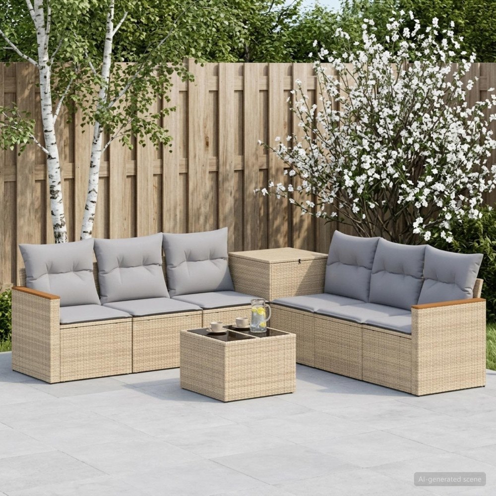 vidaXL Soffset 8 st Beige och Ljusgrå Poly Rattan och stål