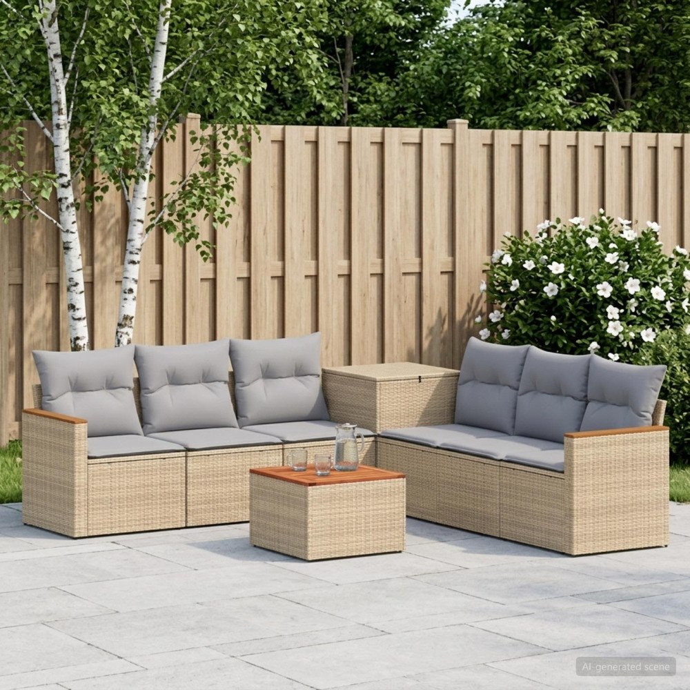 vidaXL Soffset 8 st Beige och Ljusgrå Poly Rattan och stål