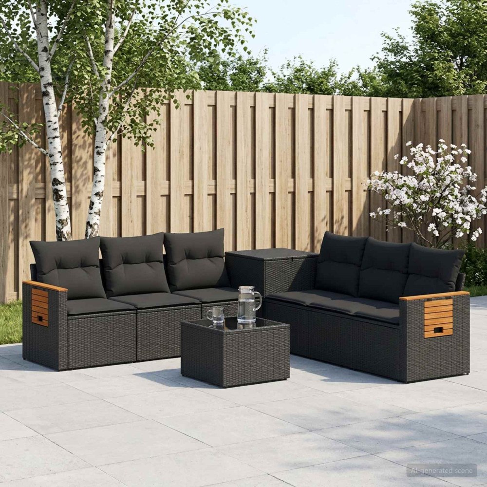 vidaXL Soffset 8 st Svart Poly Rattan och stål