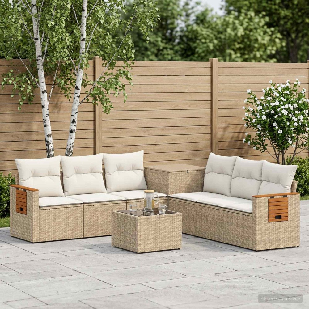 vidaXL Soffset 8 st Beige och krämvit Poly Rattan och stål