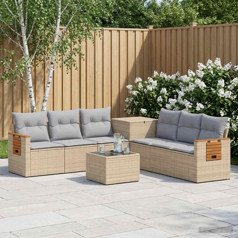 vidaXL Soffset 8 st Beige och Ljusgrå Poly Rattan och stål