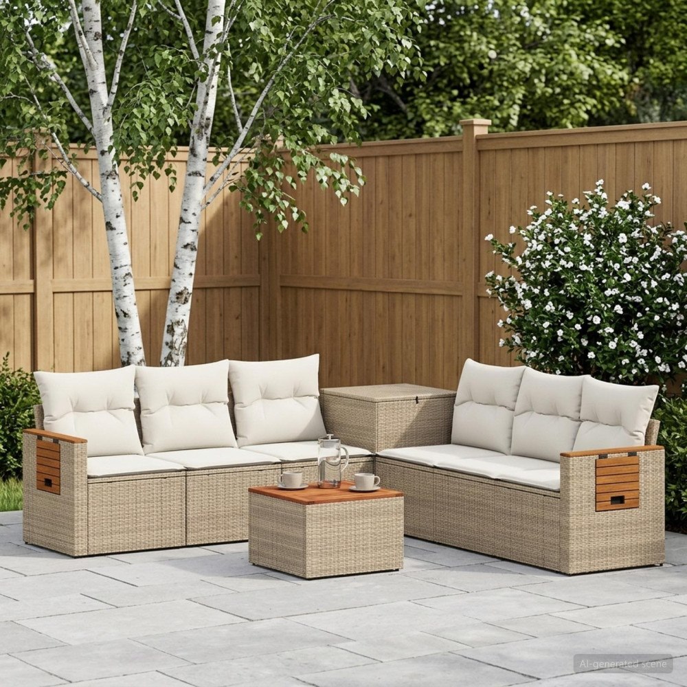 vidaXL Soffset 8 st Beige och krämvit Poly Rattan och stål