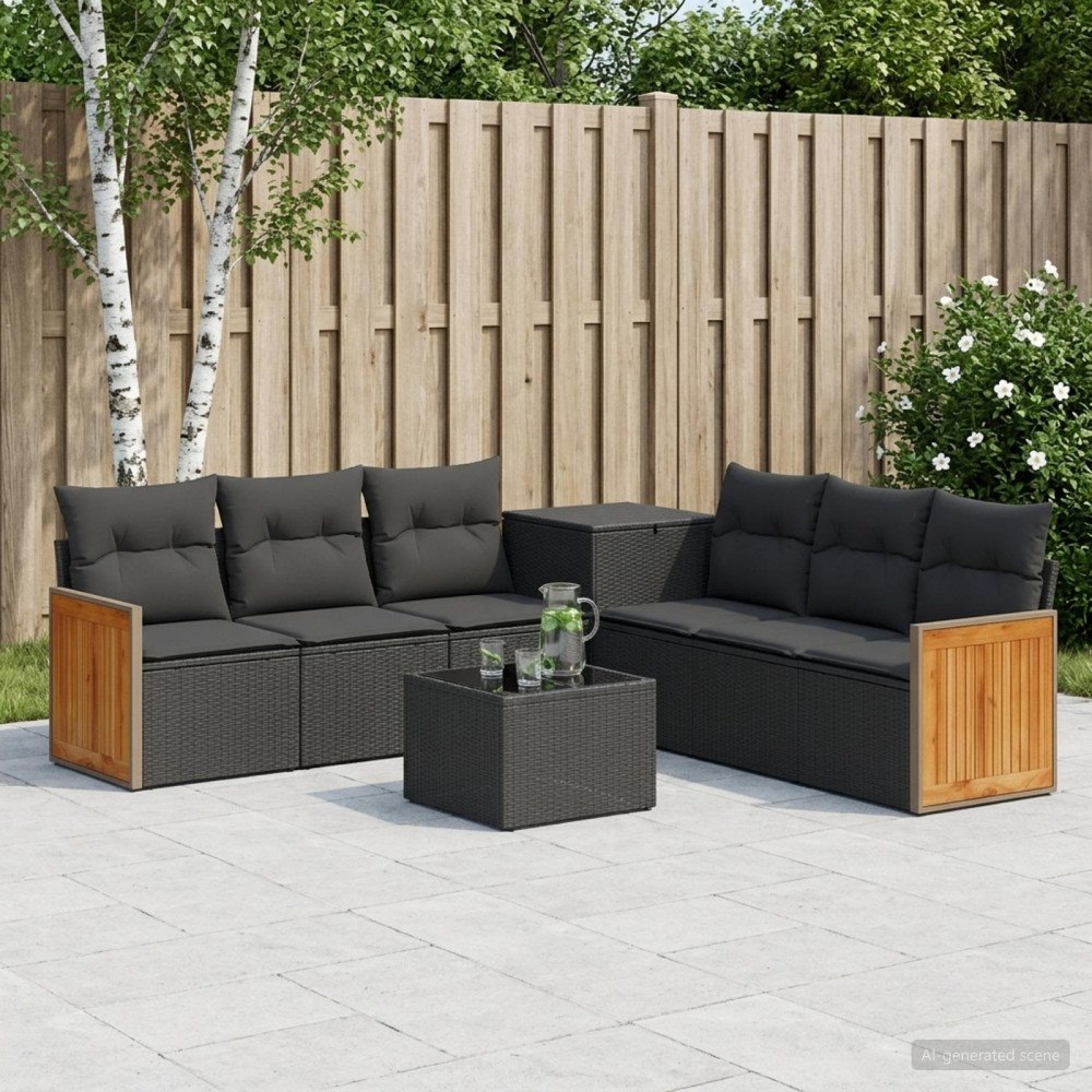 vidaXL Soffset 8 st Svart Poly Rattan och stål