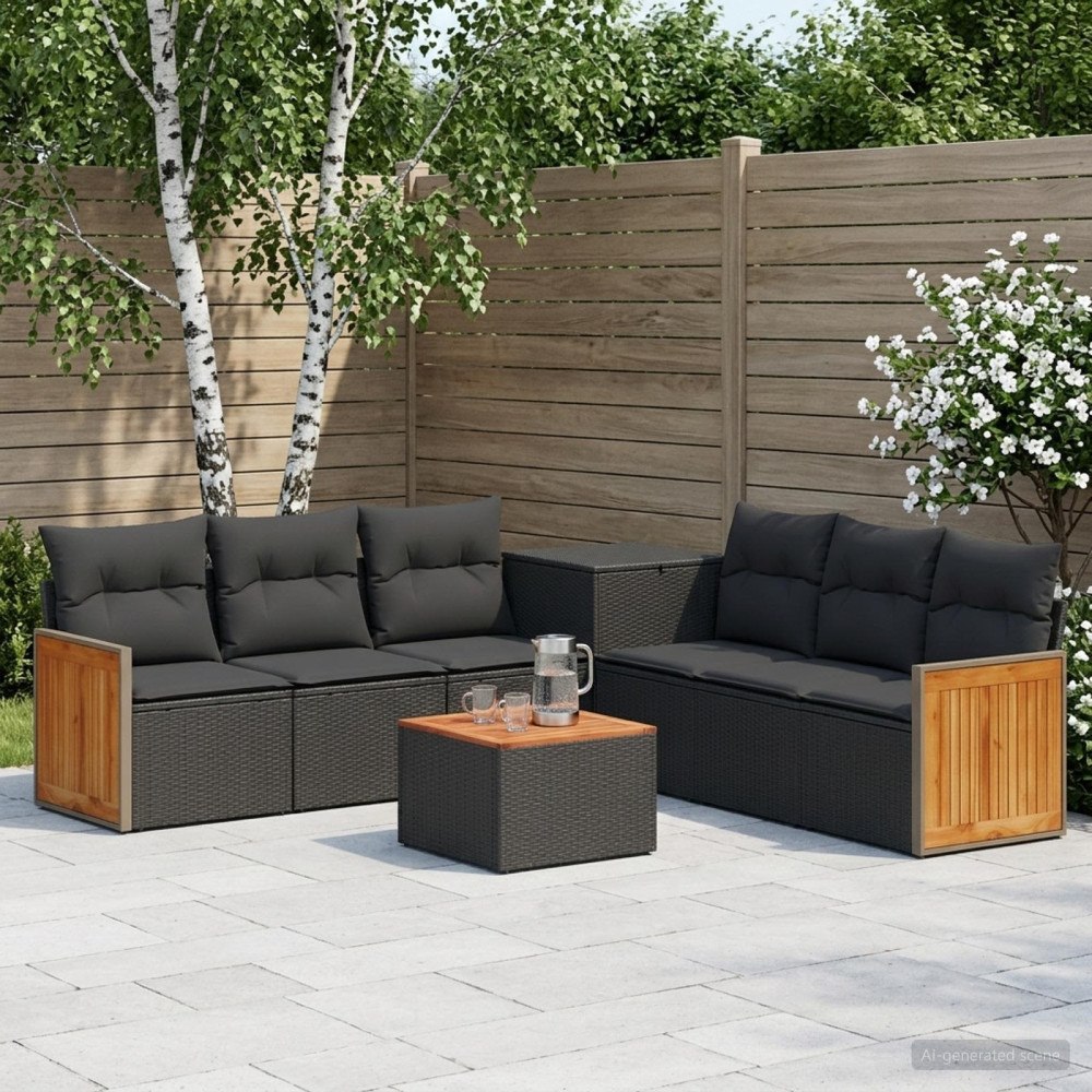 vidaXL Soffset 8 st Svart Poly Rattan och stål