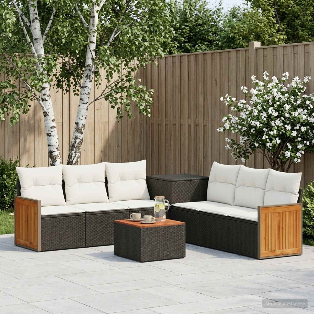 vidaXL Soffset 8 st Svart och krämvit Poly Rattan och stål