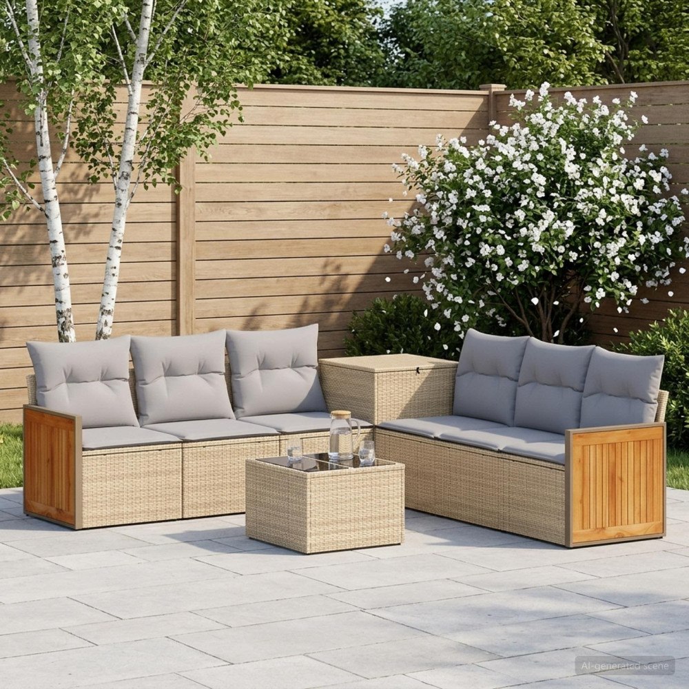 vidaXL Soffset 8 st Beige och Ljusgrå Poly Rattan och stål