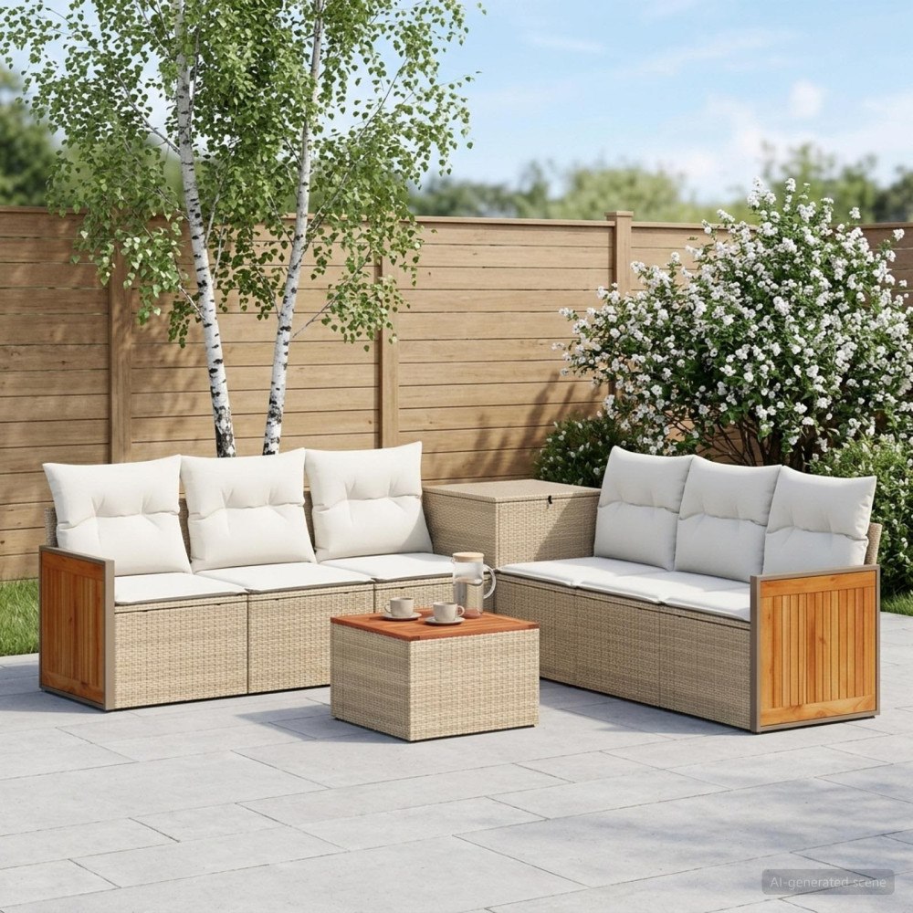 vidaXL Soffset 8 st Beige och krämvit Poly Rattan och stål