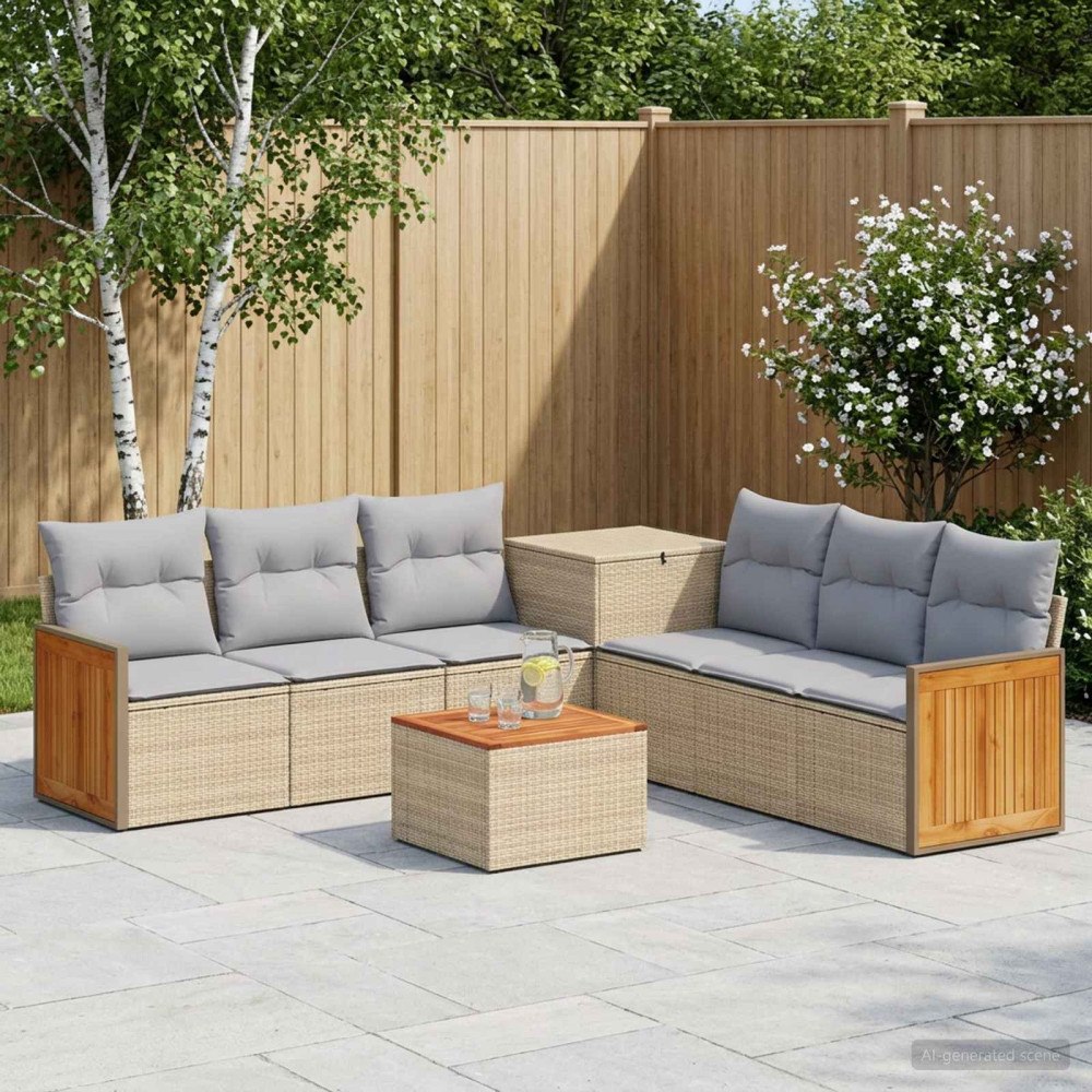 vidaXL Soffset 8 st Beige och Ljusgrå Poly Rattan och stål