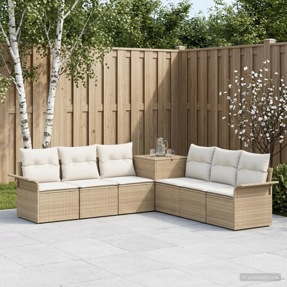 vidaXL Soffset 7 st Beige och krämvit Poly Rattan och stål