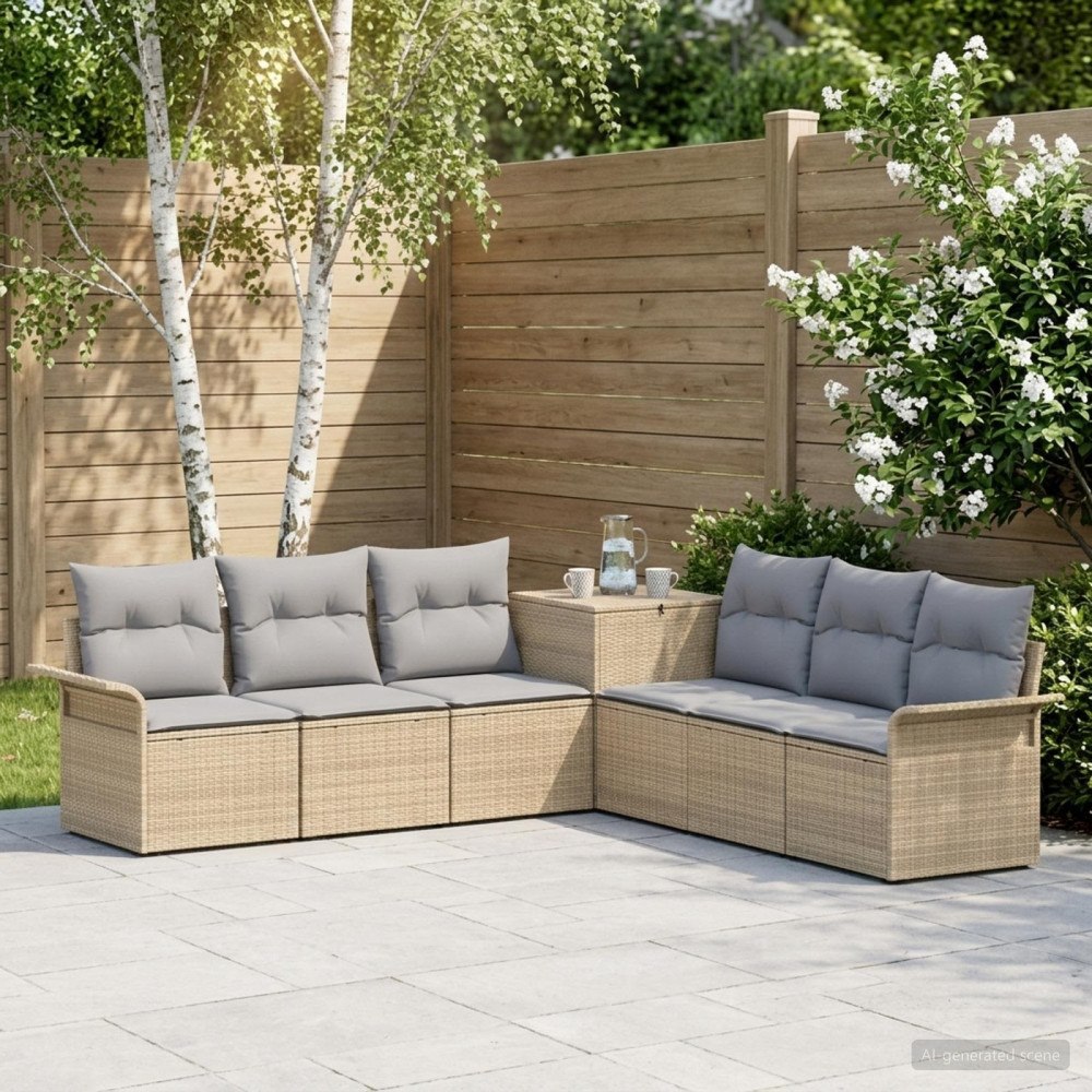 vidaXL Soffset 7 st Beige och Ljusgrå Poly Rattan och stål