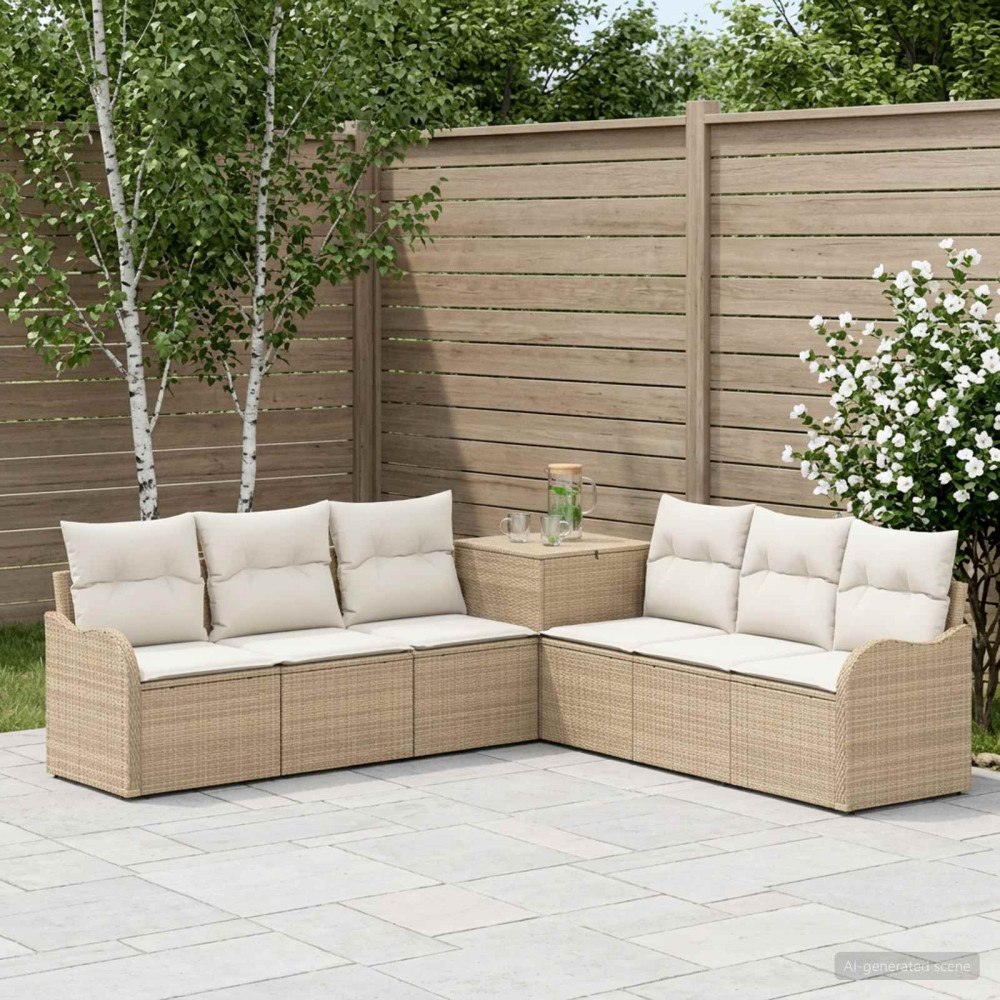 vidaXL Soffset 7 st Beige och krämvit Poly Rattan och stål