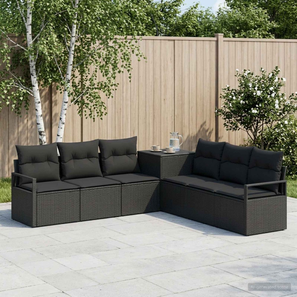 vidaXL Soffset 7 st Svart Poly Rattan och stål