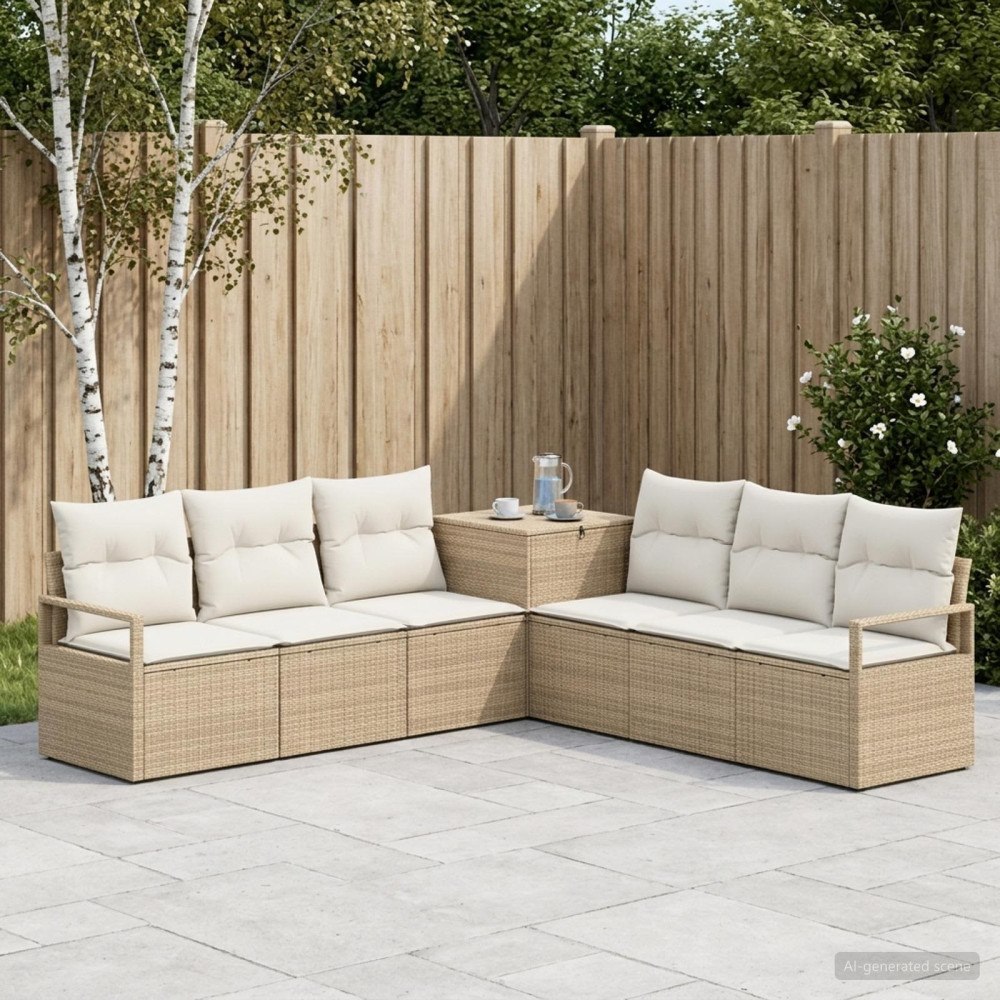 vidaXL Soffset 7 st Beige och krämvit Poly Rattan och stål