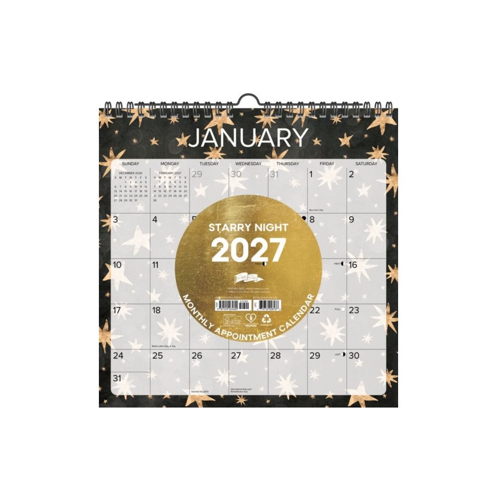 Willow Creek Press Starry Night 2027 12" x 12" Spiral Wall Calendar (bok, spiral, eng)