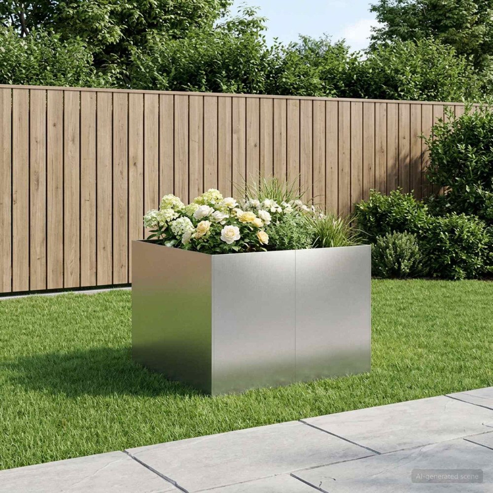 vidaXL Trädgårdsplanterare Silver 80 x 80 x 60 cm Rostfritt stål