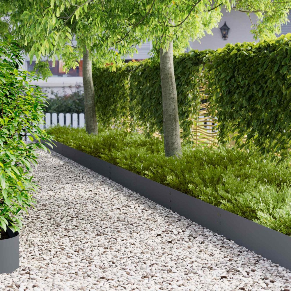vidaXL Kant för gräsmatta 10 st 100 x 25 cm Stål Antracit