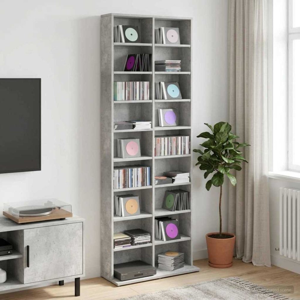 vidaXL CD Skåp Betonggrå 65 x 23,5 x 175 cm Konstruerat trä