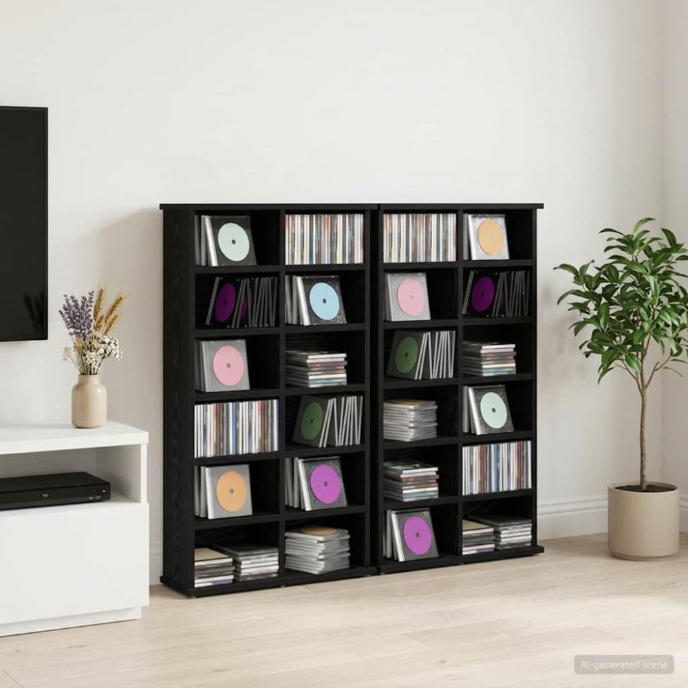 vidaXL CD Skåp 2 st Svart ek 60 x 17 x 92 cm Konstruerat trä