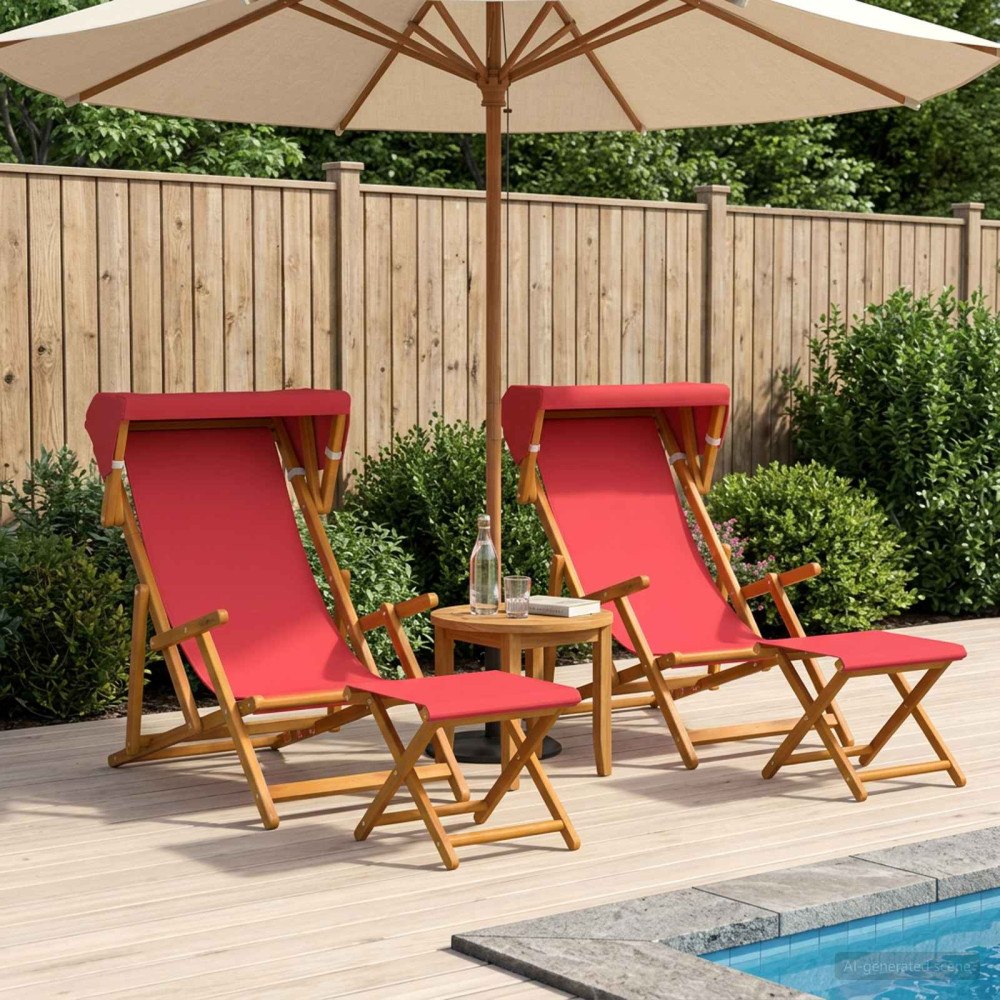 vidaXL Deck Chair 4 st 3 Position Massiv Eukalyptus Trä Röd