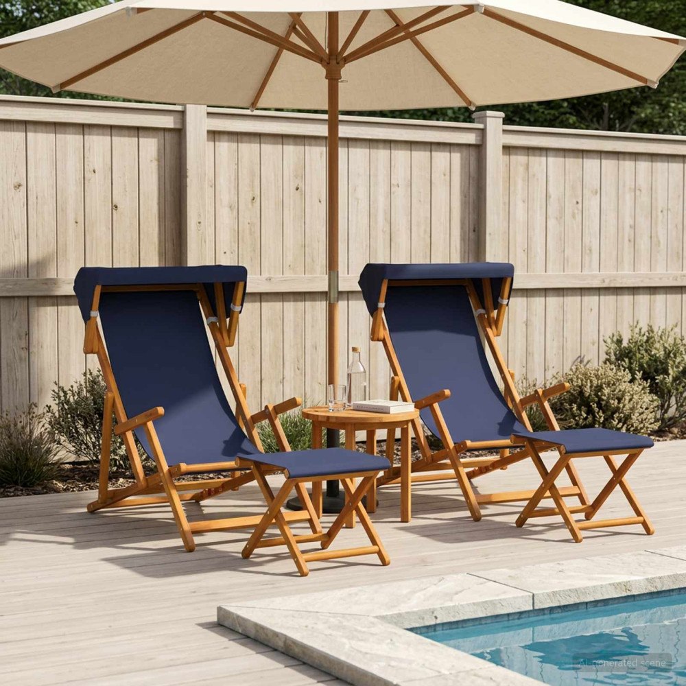vidaXL Deck Chair 4 st 3 Position Massiv Eukalyptus Trä Blå