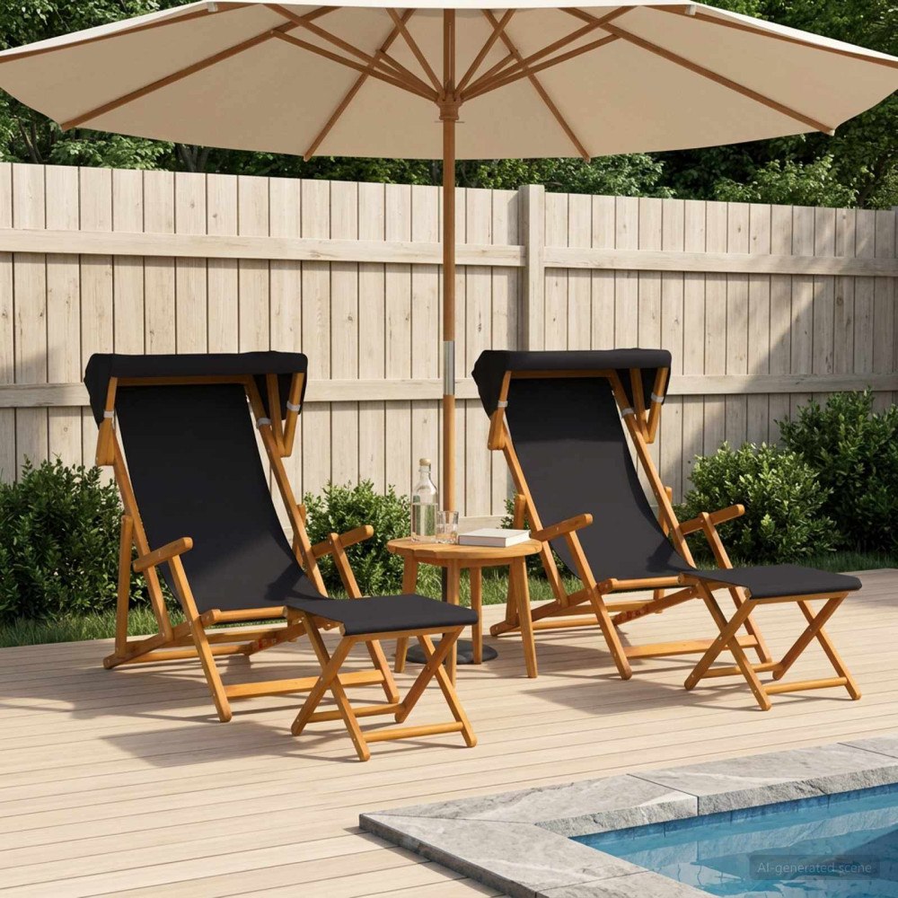 vidaXL Deck Chair 4 st 3 Position Massiv Eukalyptus Trä Svart