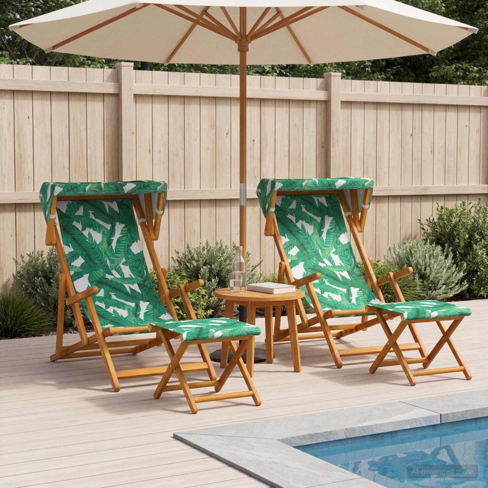 vidaXL Deck Chair 4 st 3 Position Massiv Eukalyptus Trä Bladmönster