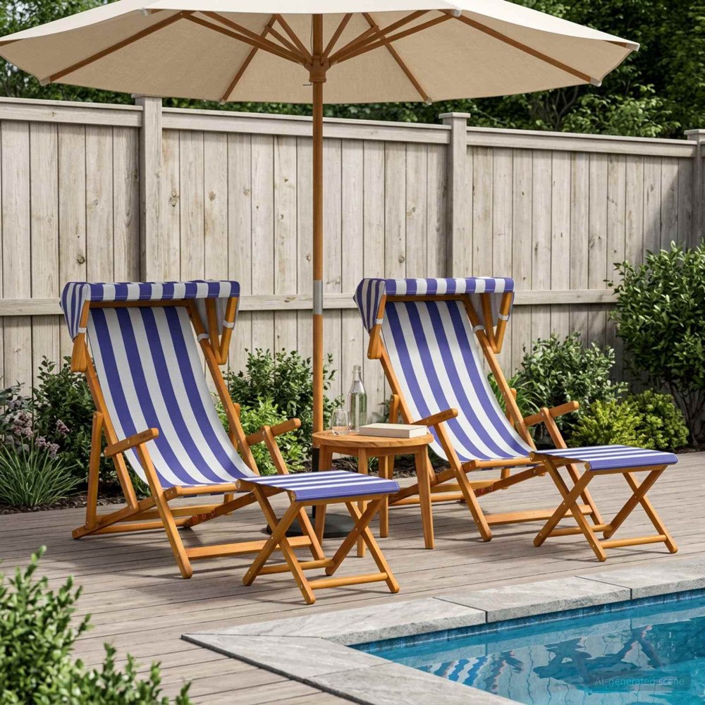 vidaXL Deck Chair 4 st 3 Position Massiv Eukalyptus Trä Blå och Vit