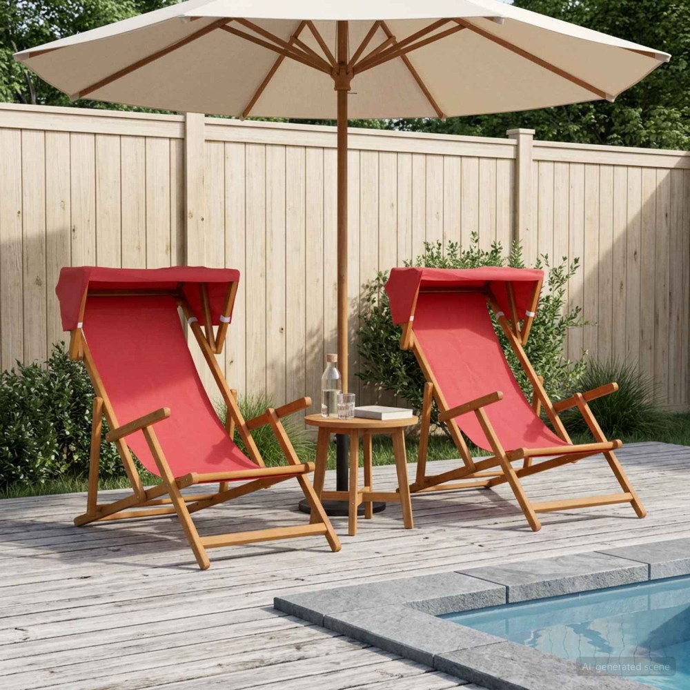 vidaXL Deck Chair 2 st 3 Position Massiv Eukalyptus Trä Röd