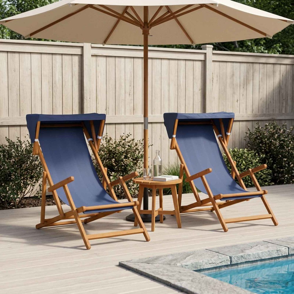 vidaXL Deck Chair 2 st 3 Position Massiv Eukalyptus Trä Blå