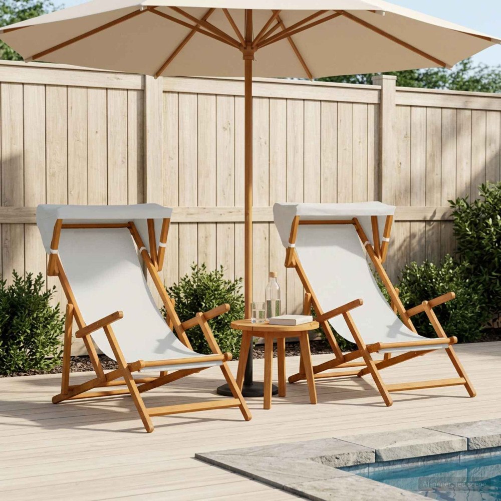 vidaXL Deck Chair 2 st 3 Position Massiv Eukalyptus Trä Gräddvit