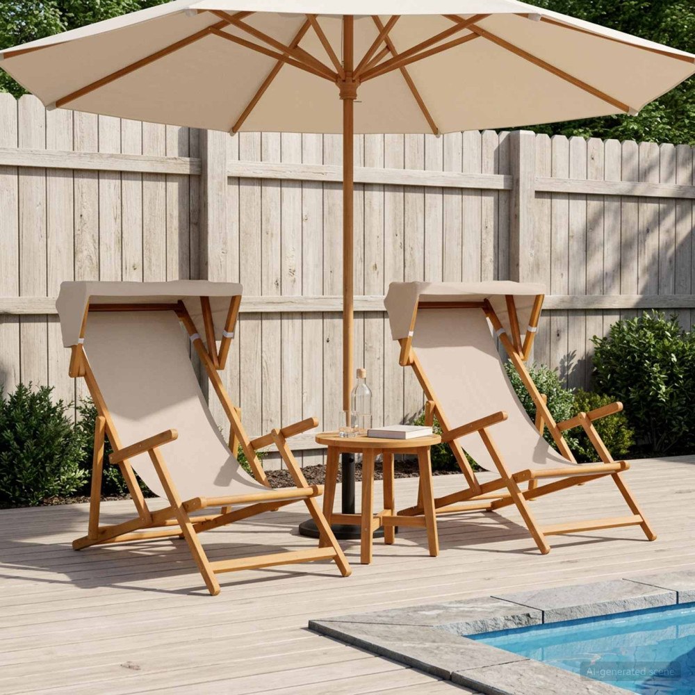 vidaXL Deck Chair 2 st 3 Position Massiv Eukalyptus Trä Beige
