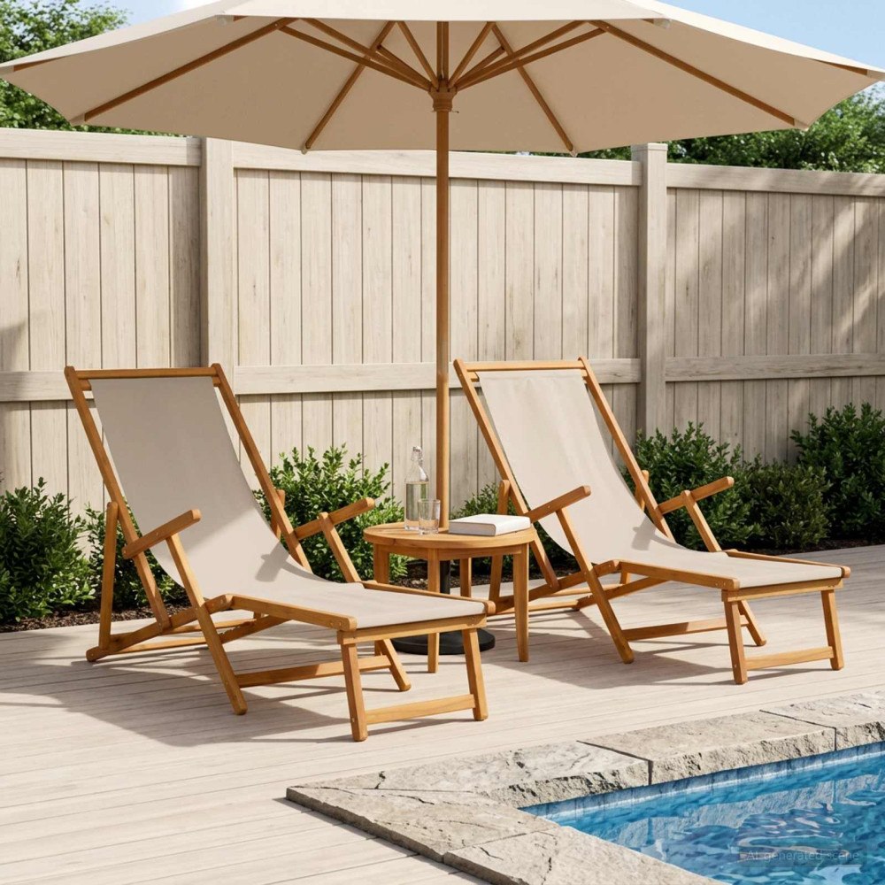 vidaXL Hopfällbar solstol 2 st 3 Position Massiv Eukalyptus Trä Beige