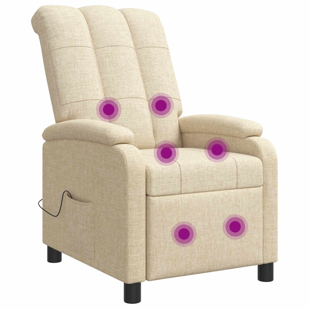 vidaXL Massagefåtölj Gräddvit Tyg