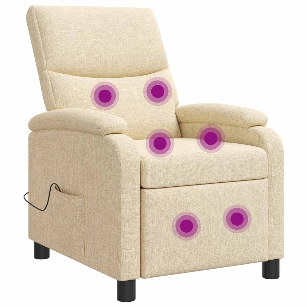 vidaXL Massagefåtölj Gräddvit Tyg