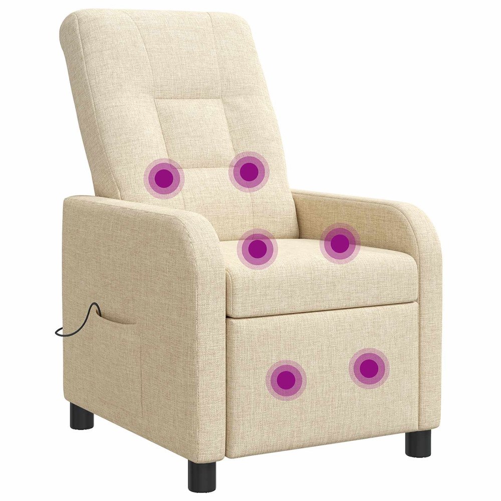 vidaXL Massagefåtölj Gräddvit Tyg