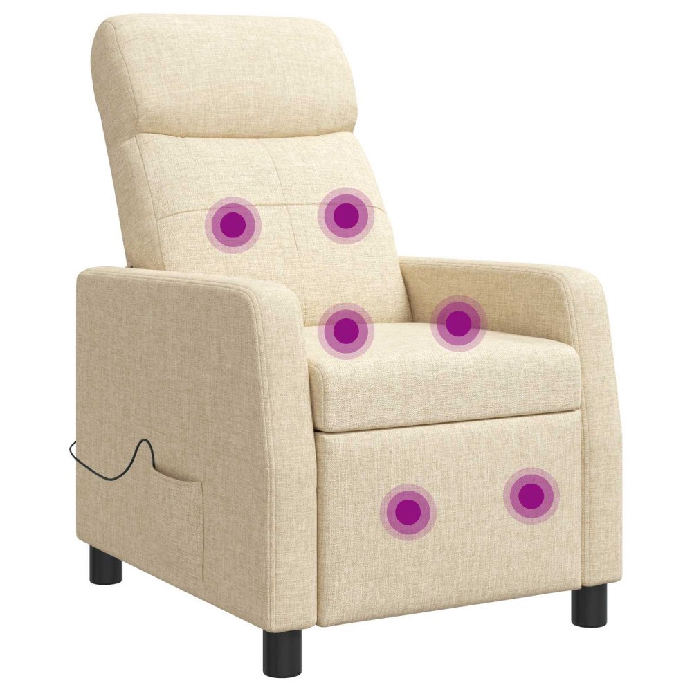 vidaXL Massagefåtölj Gräddvit Tyg