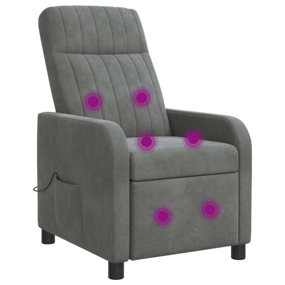 vidaXL Massagefåtölj Mörkgrå Sammet (V)