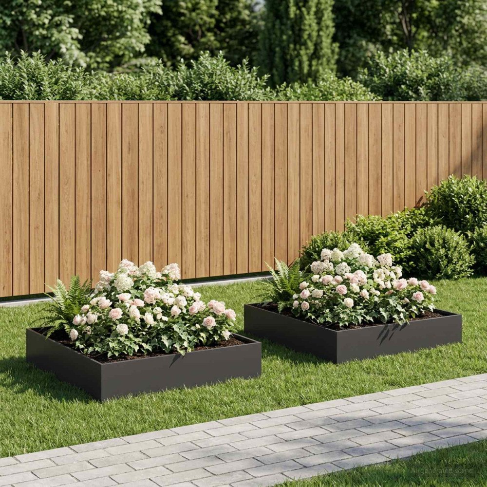 vidaXL Trädgårdsplanterare 2 st Svart 100 x 100 x 20 cm