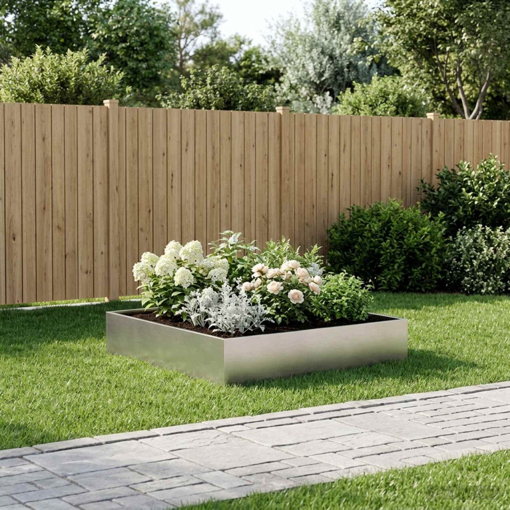 vidaXL Trädgårdsplanterare Silver 100 x 100 x 20 cm Rostfritt stål