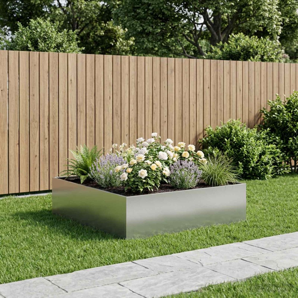 vidaXL Trädgårdsplanterare Silver 100 x 100 x 30 cm Galvaniserat stål