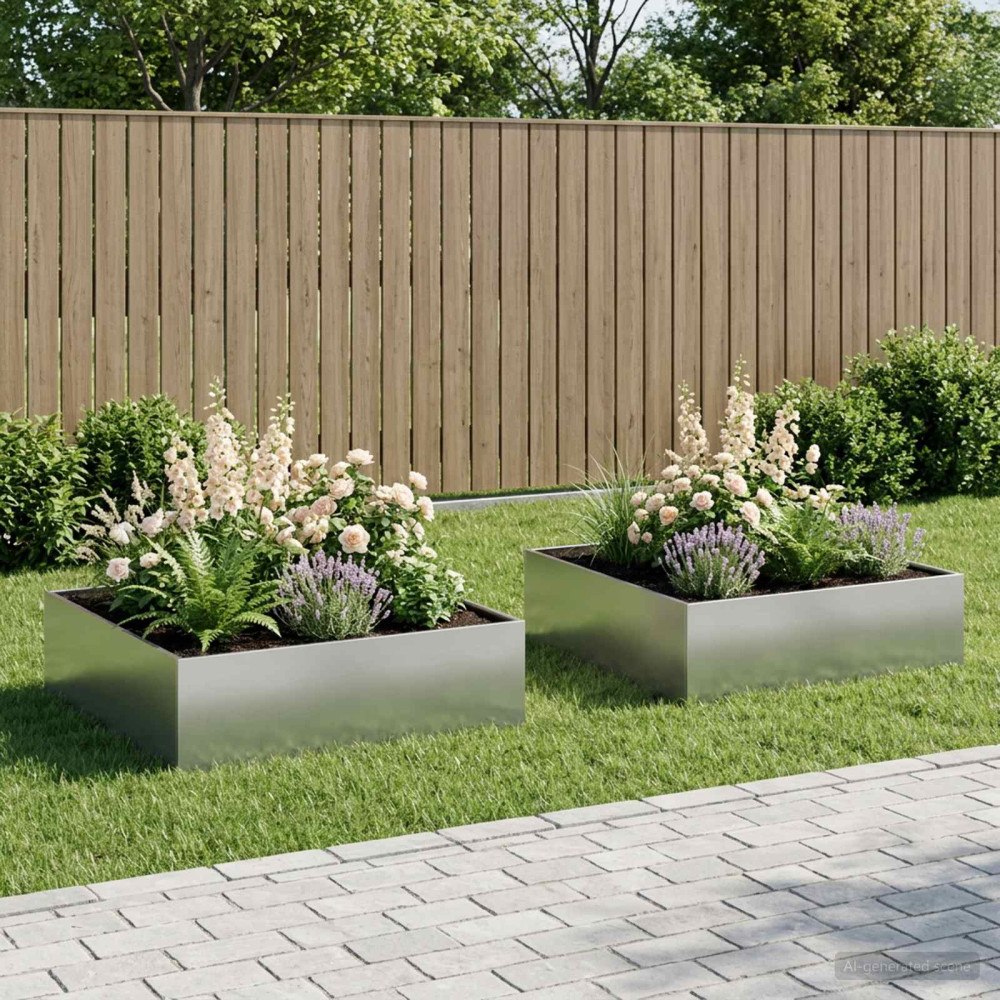 vidaXL Trädgårdsplanterare 2 st Silver 100 x 100 x 30 cm